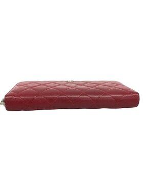 Chanel Wallet Quilted Caviar Leather Red Silver